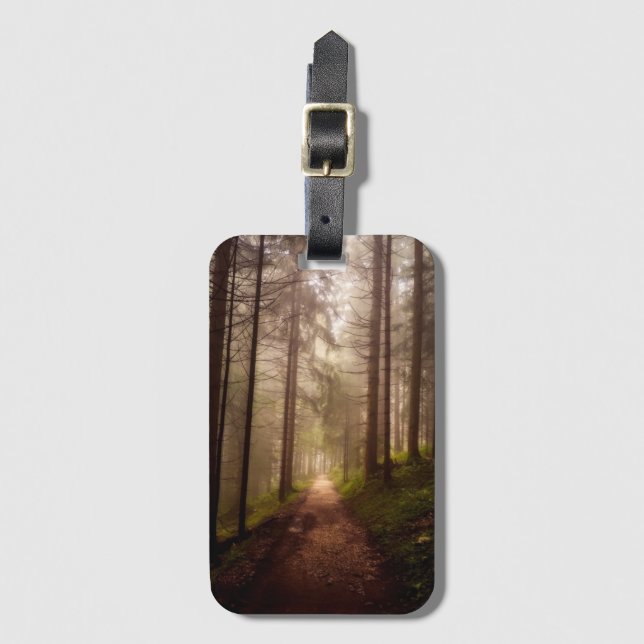 Misty Woodland Path Luggage Tag (Front Vertical)