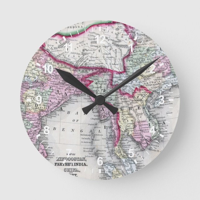 Mitchell Map | India, Tibet, China & SE Asia Round Clock (Front)
