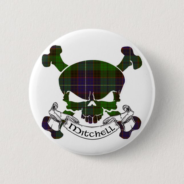 Mitchell Tartan Skull 6 Cm Round Badge (Front)