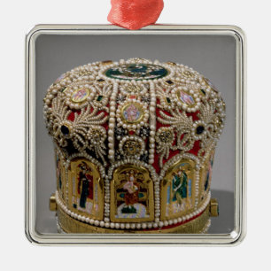 Mitre crown set with pearls and precious metal tree decoration