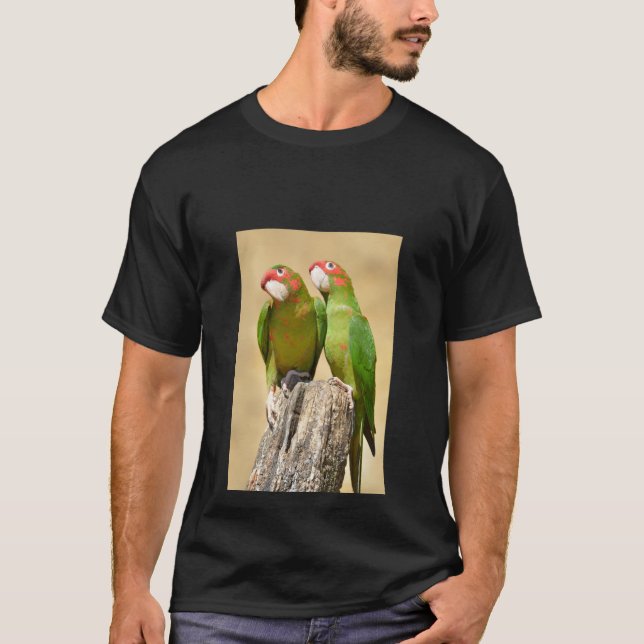 Mitred Parakeet on wood post Postcard Square Stick T-Shirt (Front)