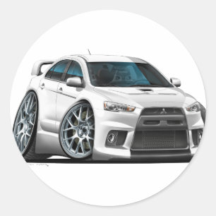 Mitsubishi Evo White Car Classic Round Sticker