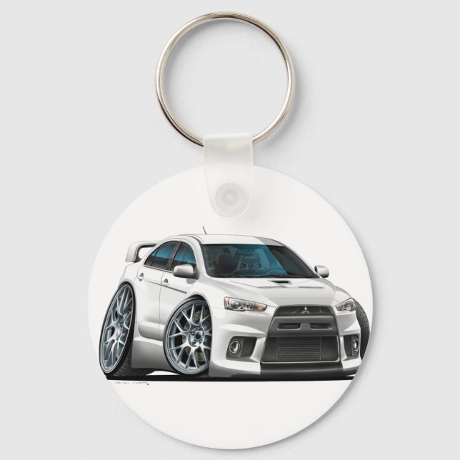Mitsubishi Evo White Car Key Ring (Front)