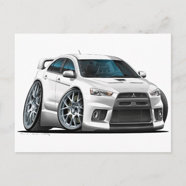 Mitsubishi Evo White Car Postcard (Front)
