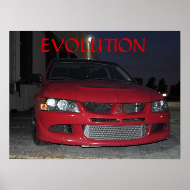 Mitsubishi Evolution At Night Poster (Front)