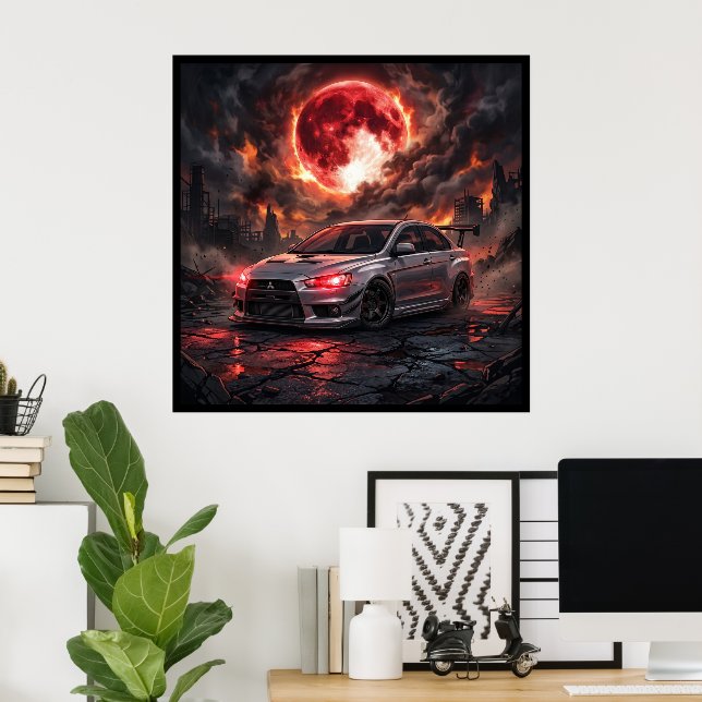 Mitsubishi Lancer Evo 10 Under a Crimson Moon Poster (Home Office)