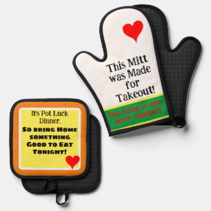 Mitt Made for Take Out Cooking Humour Oven Mitt & Pot Holder Set