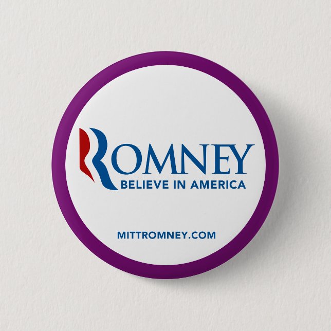 Mitt Romney Logo Believe In America Purple Border 6 Cm Round Badge (Front)