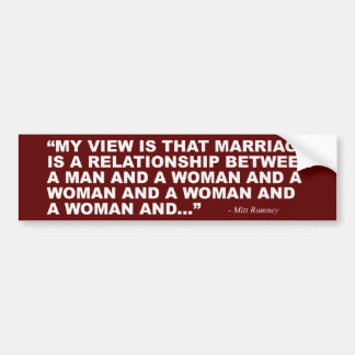 Mitt Romney on Gay Marriage Bumper Sticker