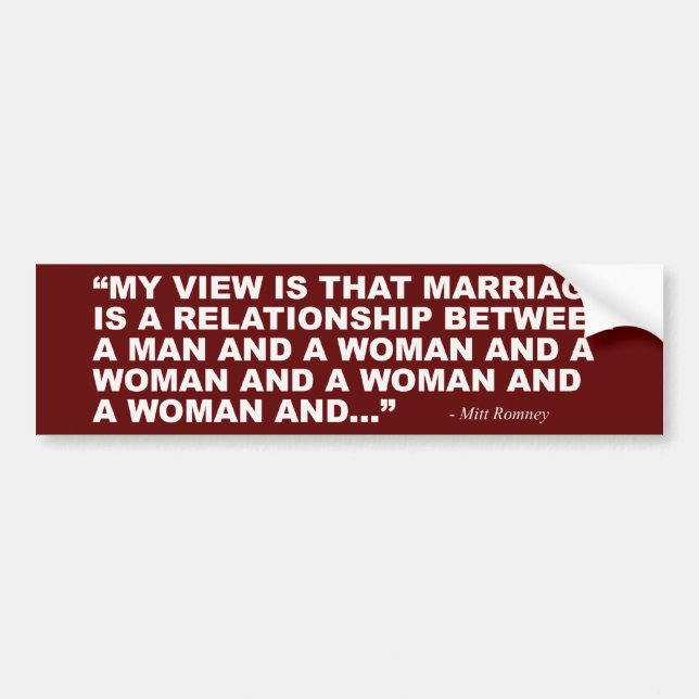 Mitt Romney on Gay Marriage Bumper Sticker (Front)