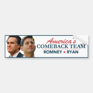 Mitt Romney Paul Ryan America's Comeback Team Bumper Sticker
