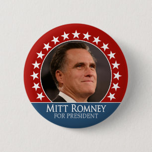 Mitt Romney - photo pinback with stars - red 6 Cm Round Badge