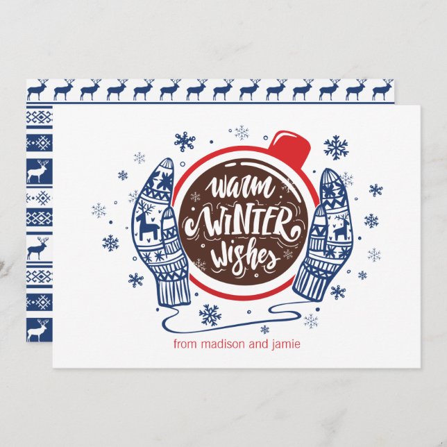 Mittens And Cocoa Warm Winter Wishes Holiday Card (Front/Back)
