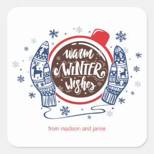 Mittens And Cocoa Warm Winter Wishes Holiday Square Sticker