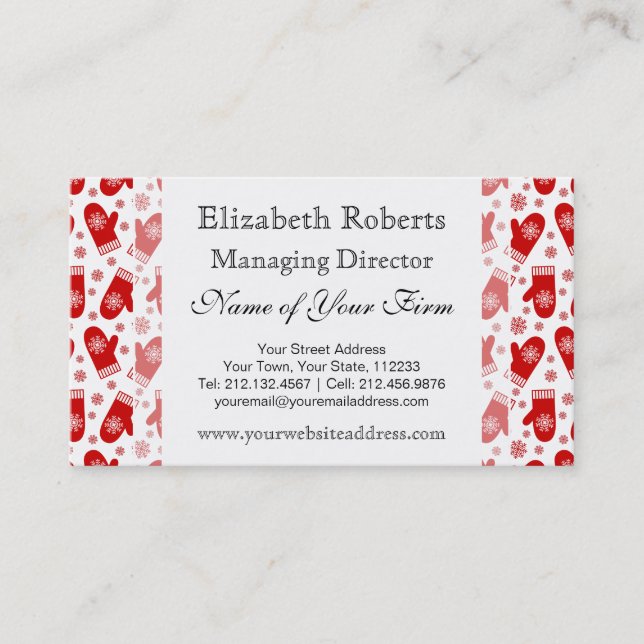 Mittens and Snowflakes Retro Christmas Ski Holiday Business Card (Front)