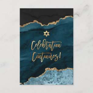 ✡ Mitzvah Celebration! Watercolor Agate Teal Blue Enclosure Card