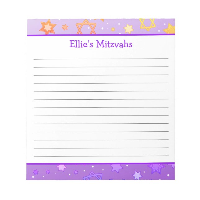 Mitzvah Notepad - Purple Star of David  (Front)