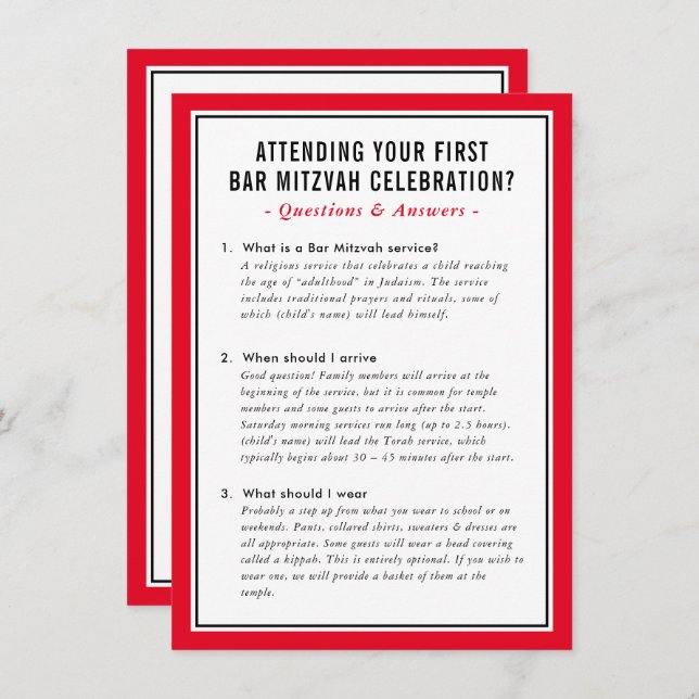 MITZVAH service info questions advice red black Invitation (Front/Back)
