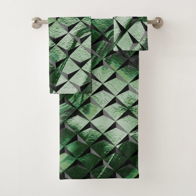 Mix 3D squares with dark green image of background Bath Towel Set (Insitu)