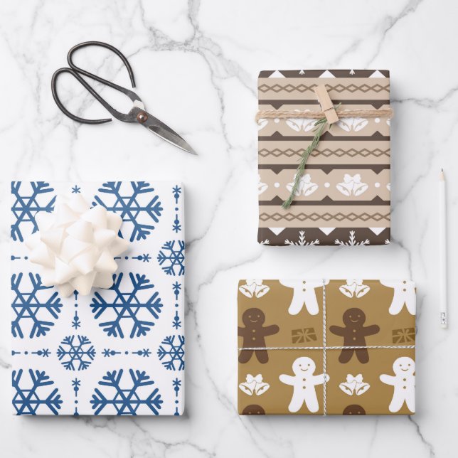 Mix and match Christmas pattern trio Wrapping Paper Sheet (Front)