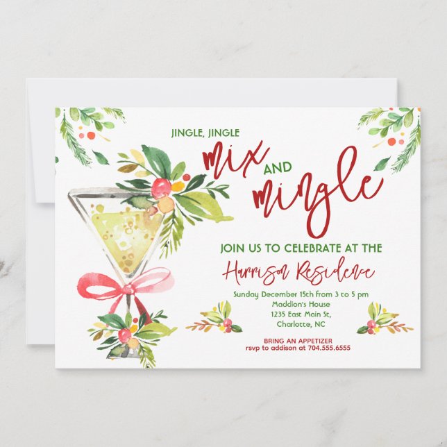 Mix and Mingle Christmas Party, Cocktail Christmas Invitation (Front)