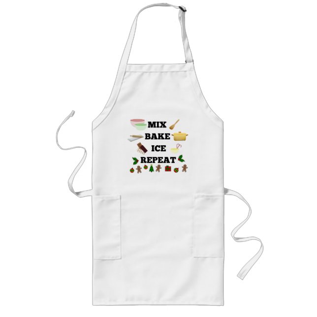 Mix. Bake. Ice. Repeat. (Christmas Apron) Long Apron (Front)