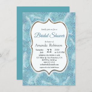 Mix Blue Pattern, Feathers &  Gold frame Invitation