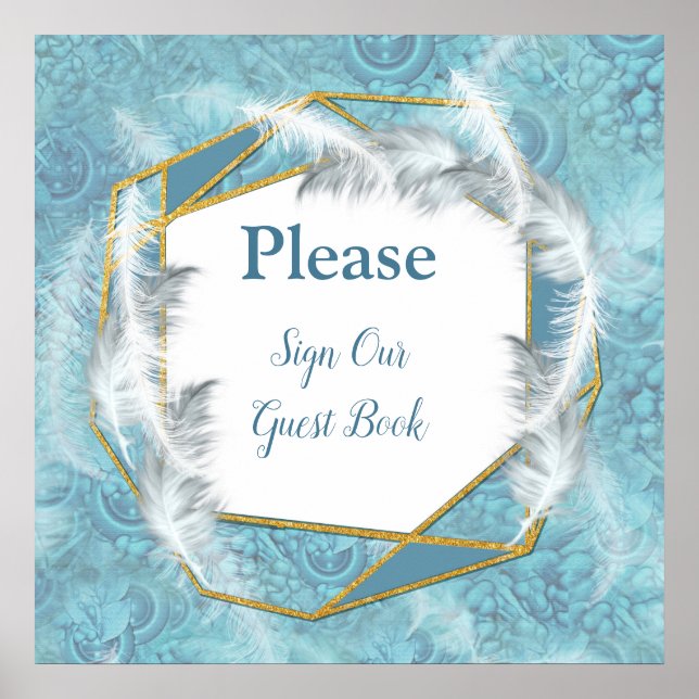 Mix Blue Pattern, Feathers & White Lace Poster (Front)