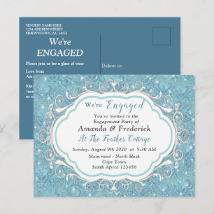 Mix Blue Pattern Repeats & White Lace Invitation Postcard