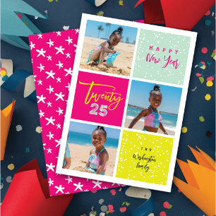Mix Brush Script 2025 Typography New Year 3 Photo Holiday Card