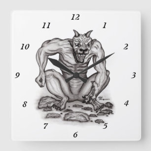 Mix-Creature - Troll, Golem and Devil Square Wall Clock