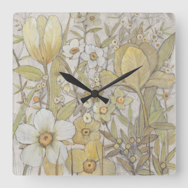 Mix Floral Square Wall Clock (Front)