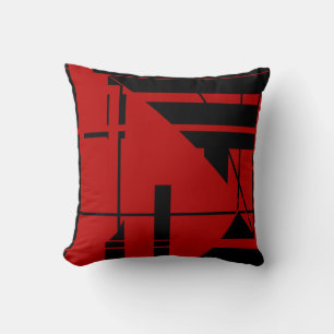 Mix of Dark Red on Black Geometric Abstract Design Cushion