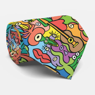 Mix of funny doodles in a playful carnival pattern tie
