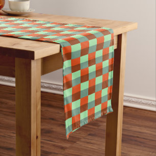 Mix of Green and Red Color Blocks Short Table Runner