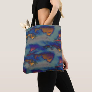 Mix of orange & blue stained with scratched effect tote bag