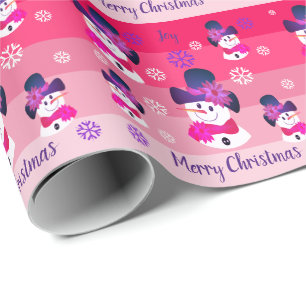 Mix of Pink Stripes And Snowflakes Wrapping Paper