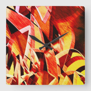 Mix of yellowing with dark red, strong streaked square wall clock