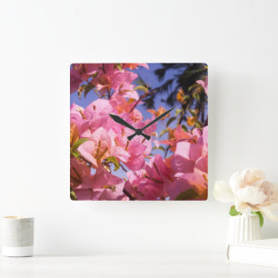 Mix Pink and Orange Bougainvillea Flowers Square Wall Clock