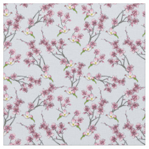 Mix Pink & Green graphic Flowers on L Blue Fabric