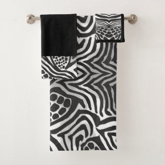 Mixed Animal Print Bathroom Towel Set - B&W Black