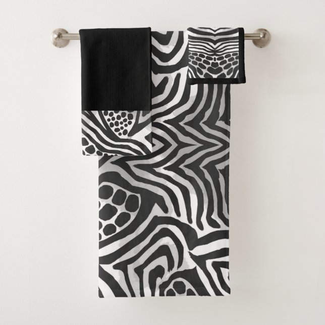 Mixed Animal Print Bathroom Towel Set - B&W Black (Insitu)