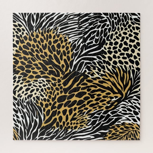 Mixed Animal Print Zebra Leopard Tiger Mixed Print Jigsaw Puzzle (Vertical)