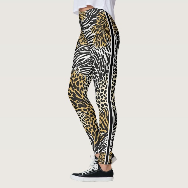 Mixed Animal Print Zebra Leopard Tiger Mixed Print Leggings (Left)