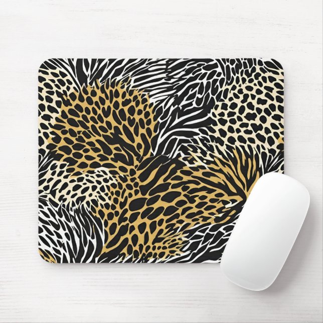 Mixed Animal Print Zebra Leopard Tiger Mixed Print Mouse Pad (With Mouse)