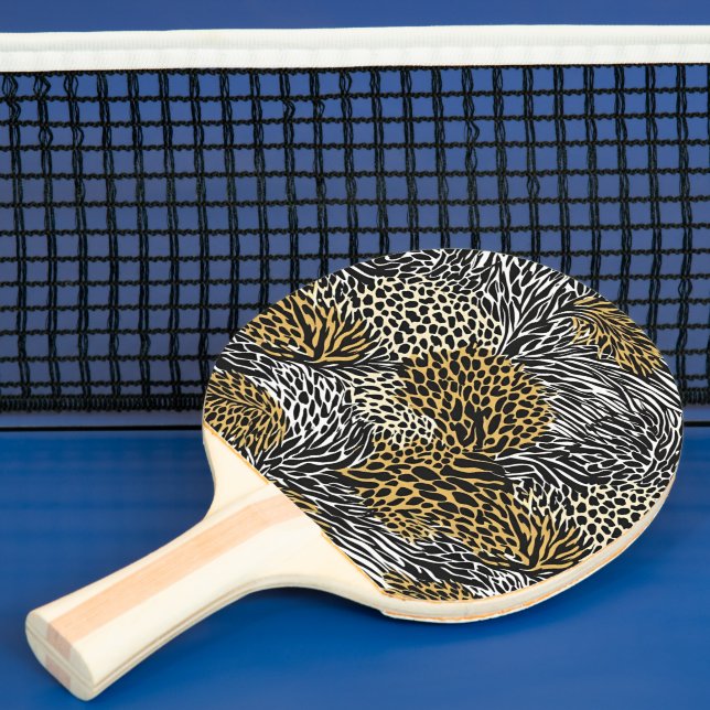 Mixed Animal Print Zebra Leopard Tiger Mixed Print Ping Pong Paddle (Insitu)