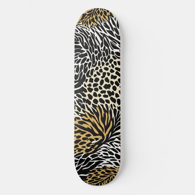 Mixed Animal Print Zebra Leopard Tiger Mixed Print Skateboard (Front)