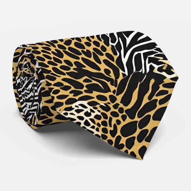 Mixed Animal Print Zebra Leopard Tiger Mixed Print Tie (Rolled)
