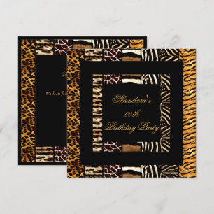 Mixed Animal Prints Gold Black Birthday Party Invitation