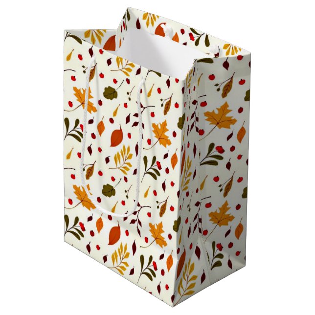 Mixed autumn leaves medium gift bag (Front Angled)